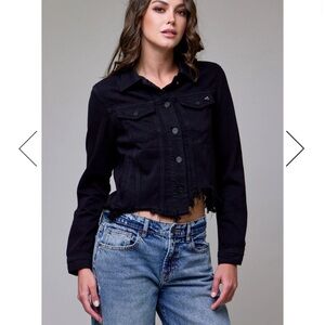Hidden Black Denim Frayed Bottom Fitted Jacket